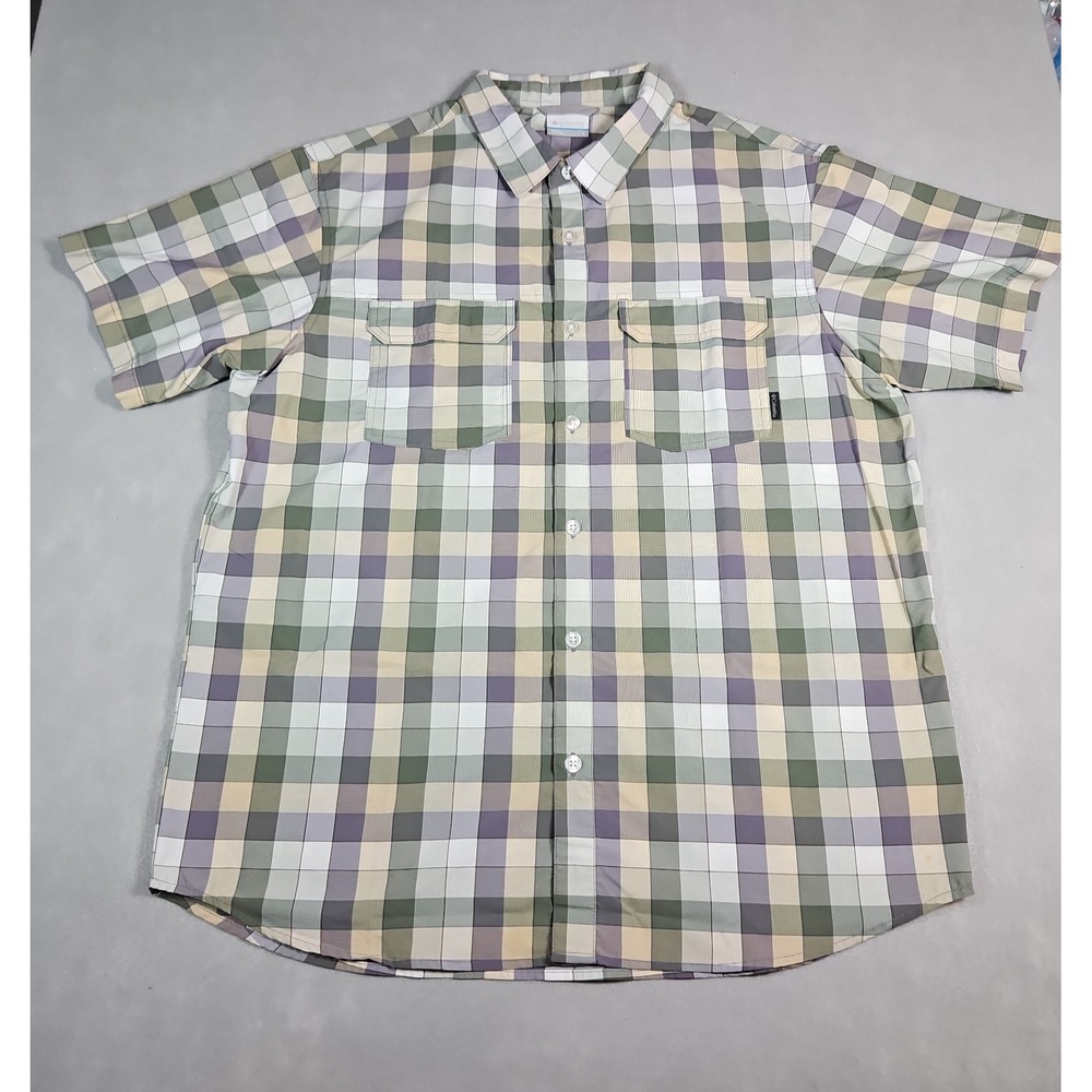 Columbia Mens Plaid Short Sleeve Button Up Outdoor Shirt Size Large